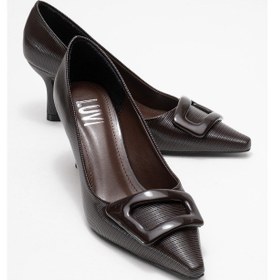 Resim Luvi Shoes Astra Kahverengi Çizgili Tokalı Kadın Topuklu Ayakkabı Kahverengi 