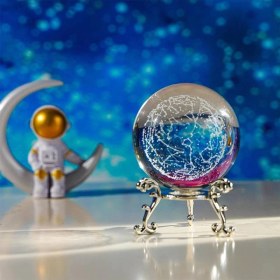 Resim Keyfim Shop Dekoratif Metal Ayaklı Yıldız Haritası Tasarımlı 3D Cam Küre 6cm 