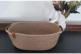 Resim Oval Hasır Sepet Düzenleyici Organizer Hediyelik Mutfak - 31X18X12Cm Siyah 