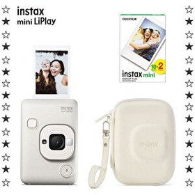 Resim Fujifilm Instax Mini LiPlay Misty Beyaz Fotoğraf Makinesi 20'li Film ve Çanta Hediye Seti 