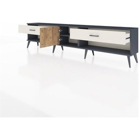 Resim Arges Tv Ünitesi Tek Raflı 2 Çekmeceli Tek Kapaklı 220x30x51 Antrasit-çam/aytaşı Atlas Çam/aytası - Antrasıt 