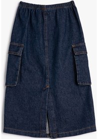 Resim Koton Kargo Kot Etek Maksi Boy Yırtmaç Detaylı Beli Lastikli Pamuklu Dark Indıgo 3skg70009ad 3SKG70009ADDIN Koyu İndigo 