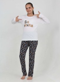 Resim Toontoy Kız Çocuk Big Dream Baskılı Pijama Takım Beyaz 