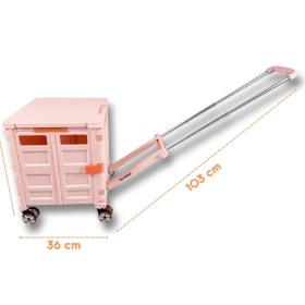 Resim Portakap 4 Tekerlekli, 55 Litre Pembe Katlanır Alışveriş Arabası - Katlanır Eşya Taşıma Kutusu, Pazar Arabası - Hareketli Tutacaklı, piknik Masalı 