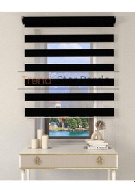 Resim Siyah Bambu Etek Dilimsiz Zebra Stor Güneşlik Perde Siyah 