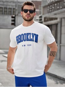 Resim Brooklyn T-shirt Eşofman Altı Jogger - Beyaz T-shirt Sax Mavi Eşofman Takımı Oversize Bisiklet Yaka Beyaz Sax Mavi 