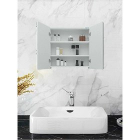 Resim 2 Kapaklı, 2 Aynalı Moda Banyo Lavabo Dolabı, Aynalı Üst Dolabı Beyaz 