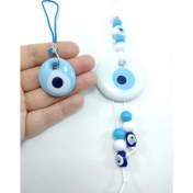 Resim Ennea Art Beyaz Nazar Boncuğu Duvar Dekoru + Bebek Mavisi Nazarlık Araba Dikiz Ayna Süsü Ikili Hediye Seti 