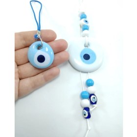 Resim Ennea Art Beyaz Nazar Boncuğu Duvar Dekoru + Bebek Mavisi Nazarlık Araba Dikiz Ayna Süsü Ikili Hediye Seti 