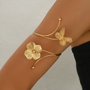 Resim Kadınlar için Ayarlanabilir, Taşlı Detaylar, Günlük Giyim ve Partiler için Mükemmel, Zarif Altın Tonlu Geometrik Açık İşlemli Çiçek Kelebek Bilezikleri 