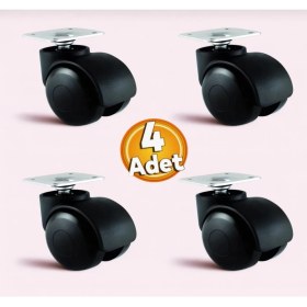 Resim Ertek Dönerli Tablalı Ofis Koltuk Sandalye Tekeri Siyah (4 Adet) 
