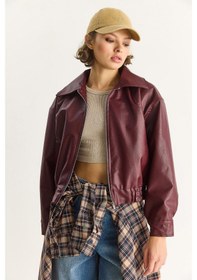 Resim Shade Kadın Oversize Belli Lastikli Suni Deri Bomber Ceket 3128 60283558 - Bordo 
