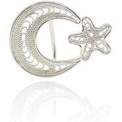 Resim Telkari Rozet El Işi Gümüş Ay Yıldız Türk Bayrağı Rozeti Yaka Iğn Gümüş 