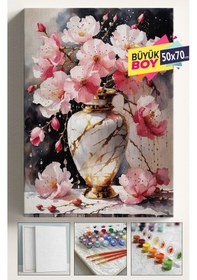 Resim Sayılarla Boyama Seti Numaralı Tuval Fırça Boya Dahil Kasnaklı Set 50x70 Cm - Pembe Vazo 