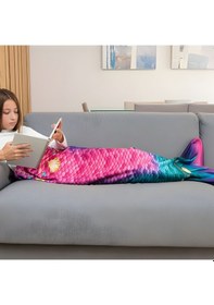 Resim Kuaki Mermaids Deniz Kızı Kostümlü Tv Battaniyesi Rainbow Çok Renkli 