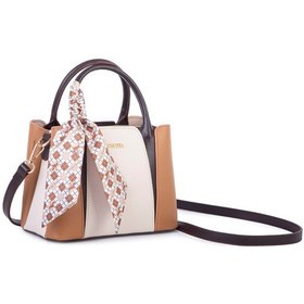 Resim Nas Bag Şık Fularlı Mini El Ve Omuz Çantası Krem Camel Calven 