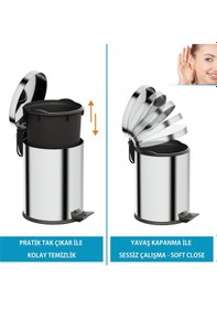 Resim Aqua Bagno Basic Çöp Kovası - Pedallı 5 L, Parlak Krom Paslanmaz Krom 