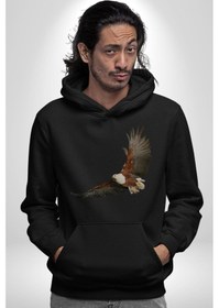 Resim Kartal Özgürlük Kadın Erkek Siyah Kapüşonlu Sweatshirt Hoodie Siyah 