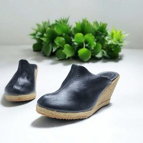 Resim Kadın Yumuşak Deri Rahat Taban Espadril Sabo Terlik Siyah 