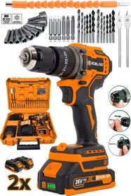 Resim ROBLAST 36V 5Ah Çift Bataryalı Çelik Mandren Profesyonel Darbeli Akülü Vidalama Şarjlı Matkap 