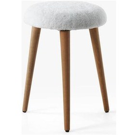 Resim Modern Ahşap Ayaklı Teddy Kumaş Tabure Makyaj Masası & Ayak Dinlendirme Elegant Beyaz Beyaz 