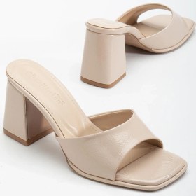 Resim Büyük Beden Kadın Topuklu Terlik Ten Saten İnce Bantlı-4144 Ten 