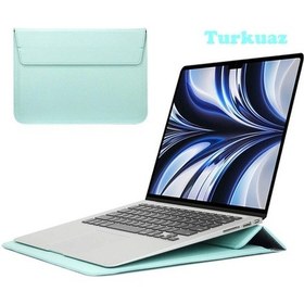 Resim Apple Uyumlu MacBook Air M2 13.6 Inç 2022 M2 Çip A2681 Çanta Pu Deri Stantlı Şık Tasarım Kılıf 