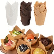 Resim 50 Adet Lale Desenli Cupcake Kalıpları - Isıya Dayanıklı, Yağa Dirençli Kağıt Muffin Kapları - Halloween, Noel, Paskalya, Şükran Günü için Mükemmel 