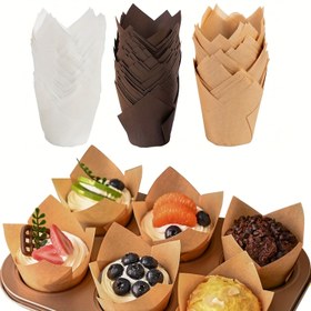 Resim 50 Adet Lale Desenli Cupcake Kalıpları - Isıya Dayanıklı, Yağa Dirençli Kağıt Muffin Kapları - Halloween, Noel, Paskalya, Şükran Günü için Mükemmel 