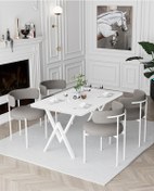 Resim Avvio Trend Beyaz Teddy Sandalye 80x120 Yemek Masası Mutfak Masası 4 Kişilik Masa Sandalye Takımı Beyaz 