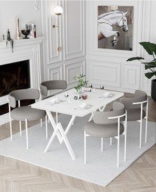 Resim Avvio Trend Beyaz Teddy Sandalye 80x120 Yemek Masası Mutfak Masası 4 Kişilik Masa Sandalye Takımı Beyaz 
