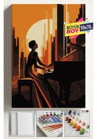 Resim Sayılarla Boyama Seti Numaralı Tuval Fırça Boya Dahil Kasnaklı Set 50x70 Cm - Piano Kadın 