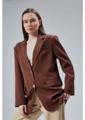Resim Kadın Oversize Astarlı Dokuma Blazer Ceket Kahve 