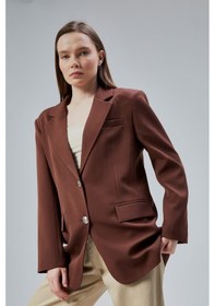 Resim Kadın Oversize Astarlı Dokuma Blazer Ceket Kahve 