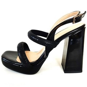 Resim Platform Taban Kalın Yüksek Topuk Rugan Taşlı Abiye Ayakkabı 