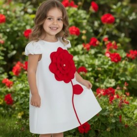 Resim Milays Kız Çocuk Gül Detaylı Kısa Kollu Abiye Elbise 