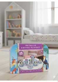 Resim Metal 14 Parça Mavi Çantalı Eğitici Evcilik Oyuncak Çay Fincan Seti 