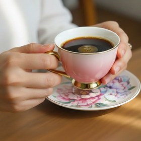 Resim 6'lı Pembe Çiçekli Porselen Kahve Fincanı 