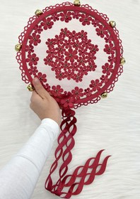 Resim ZEYMERADE Bordo Çiçekli Parlak Taşlı Gelin Tefi, Düğün Kına Söz Sünnet Bekarlığa Veda Bride Zilli 25cm, 1 Adet 