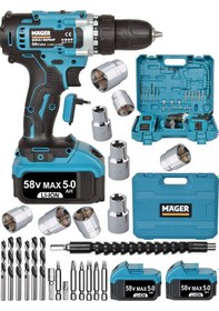 Resim Mager Brushless Matkap Metal Şanzıman Çift Akülü Şarjlı Vidalama 24 Parça Set 