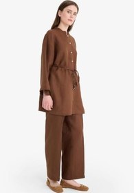 Resim DeFacto%100 Keten Straight Fit Beli Lastikli Cepli Pantolon 