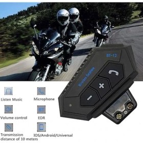 Resim Bt-12 Motosiklet Bt Kulaklık Kask Kulaklık Telefon Görüşmesi ve Müzik Için Krofon Motosiklet Bt Interkom Siyah 