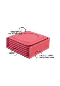 Resim Bardak Altlığı,6 Lı Set,masaüstü Yuvarlak Cup Coaster,vegan Suni Deri,11x11 Cm.,fuşya Fuşya 