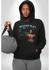 Resim Tupac Müzik Kadın Erkek Siyah Kapüşonlu Sweatshirt Hoodie Siyah 