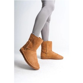 Resim Selına Bağcıksız Düz Taban İçi Kürklü Süet Kadın Bot Stt - Taba Taba 