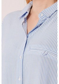 Resim Cep Detay Çizgili Oversize Mavi Gömlek Mavi 