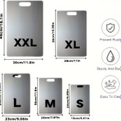 Resim Paslanmaz Çelik Kesme Tahtası, Dayanıklı ve Portatif Ev & Kamp Mutfakları İçin Kaymayan Kalın Tabanlı Doğrama Bloğu 