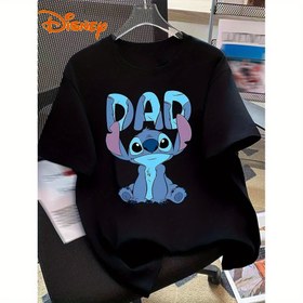 Resim Disney Stitch Dad Grafik Tişörtü - Kadınlar için Pembe Rahat Kısa Kollu Tişört, Yuvarlak Yaka, Hafif Polyester Karışımı, Yaz Kıyafetleri için Mükemmel, Rahat Yaz Giyimi | Eğlenceli Grafik Tişört | Rahat Uygunluk 