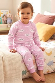 Resim bebegen Kız Bebek Bulut Desenli Alt Üst Pembe 2'li Pijama Takım 