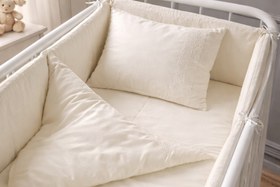 Resim Argimo %100 Pamuk Bunny Beşik Bebek 7 Parça Fransız Güpürlü Uyku Seti Krem 